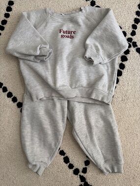 Zara Light Gray Sweatshirt & Joggers Set with Burgundy 'Future Goals'